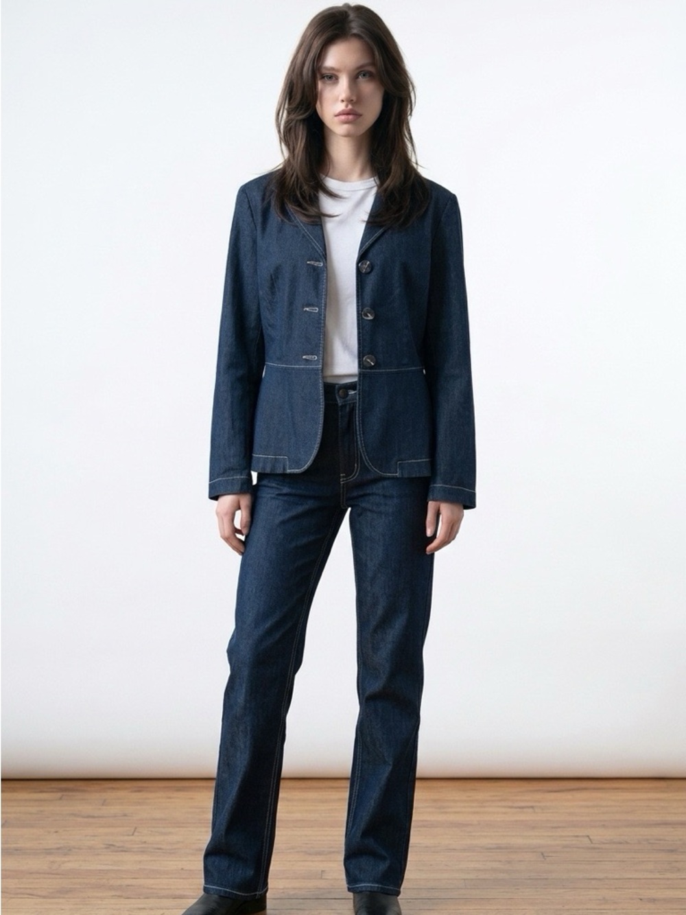 Jackie Blue Dark Blue Denim Blazer Jacket Size Medium